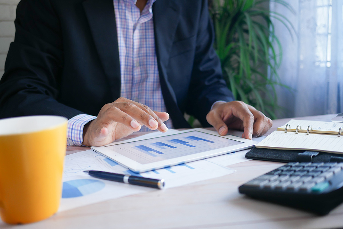Financial advisor analyzing data